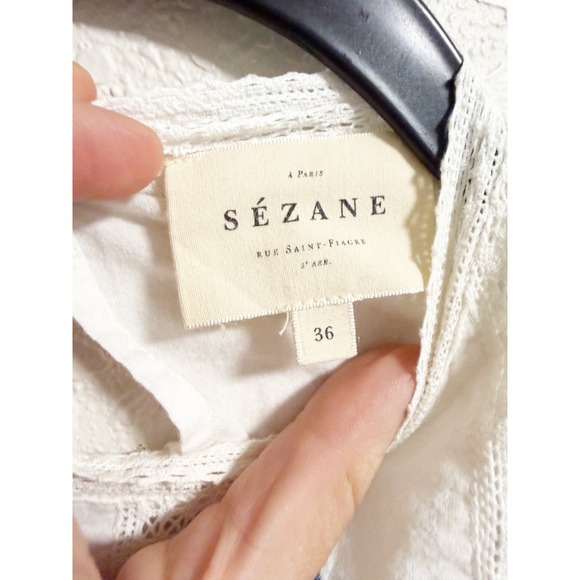 Sezane Womens Sandy Blouse Floral Embroidered Long Sleeve Cotton White Size 36 - Picture 7 of 7